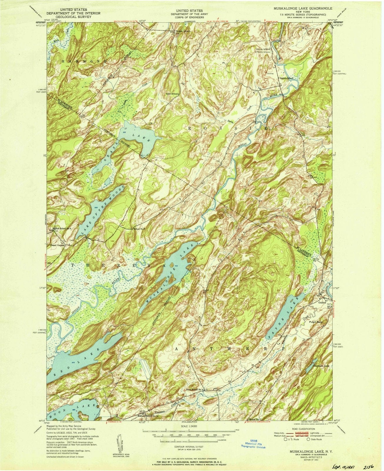 1951 Muskalonge Lake, NY - New York - USGS Topographic Map