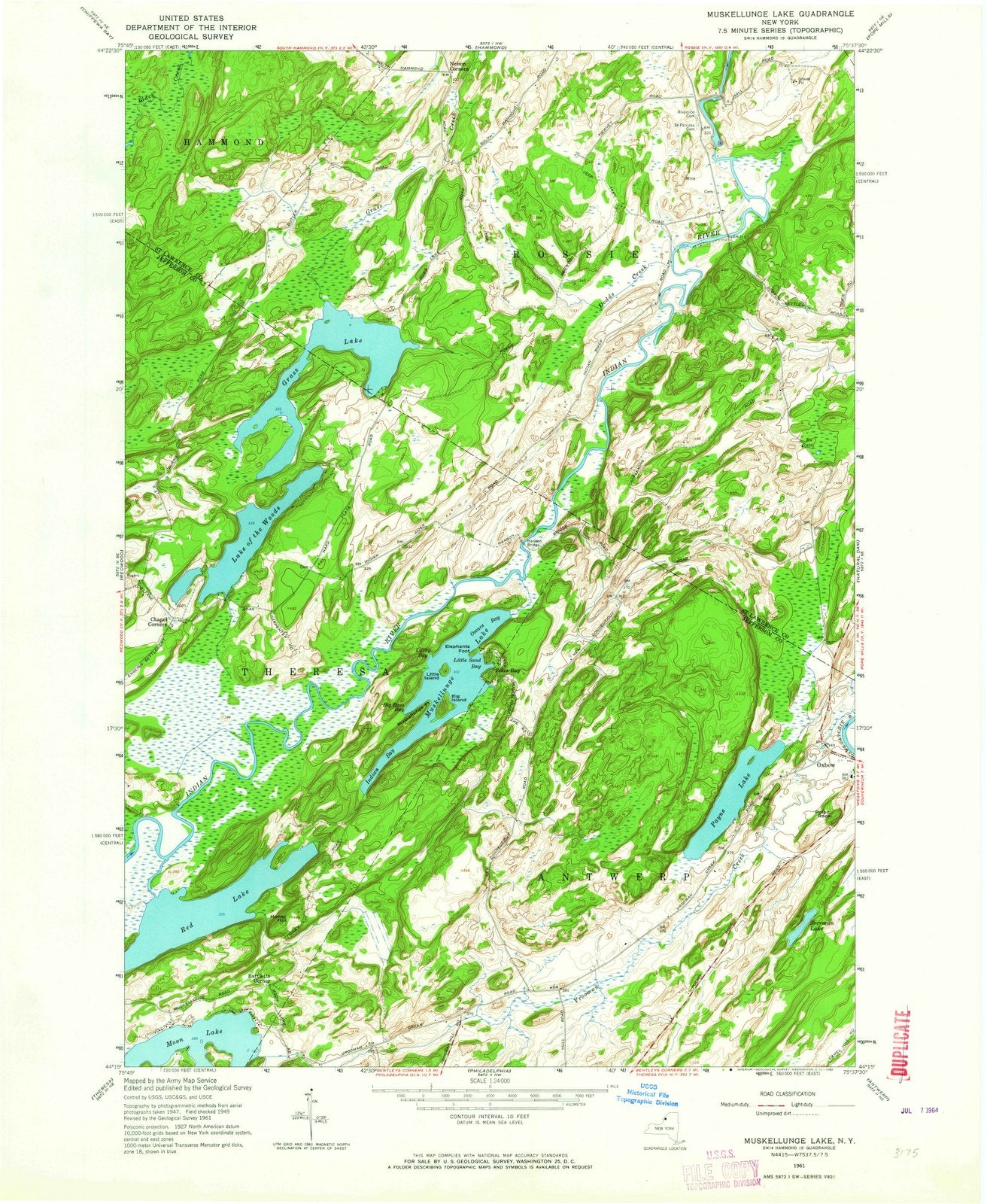 1961 Muskellunge Lake, NY - New York - USGS Topographic Map