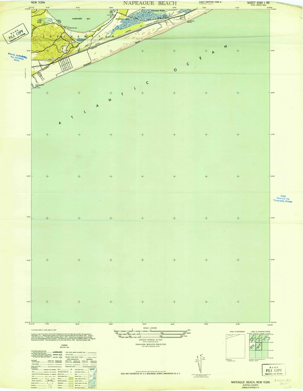 1947 Napeague Beach, NY - New York - USGS Topographic Map