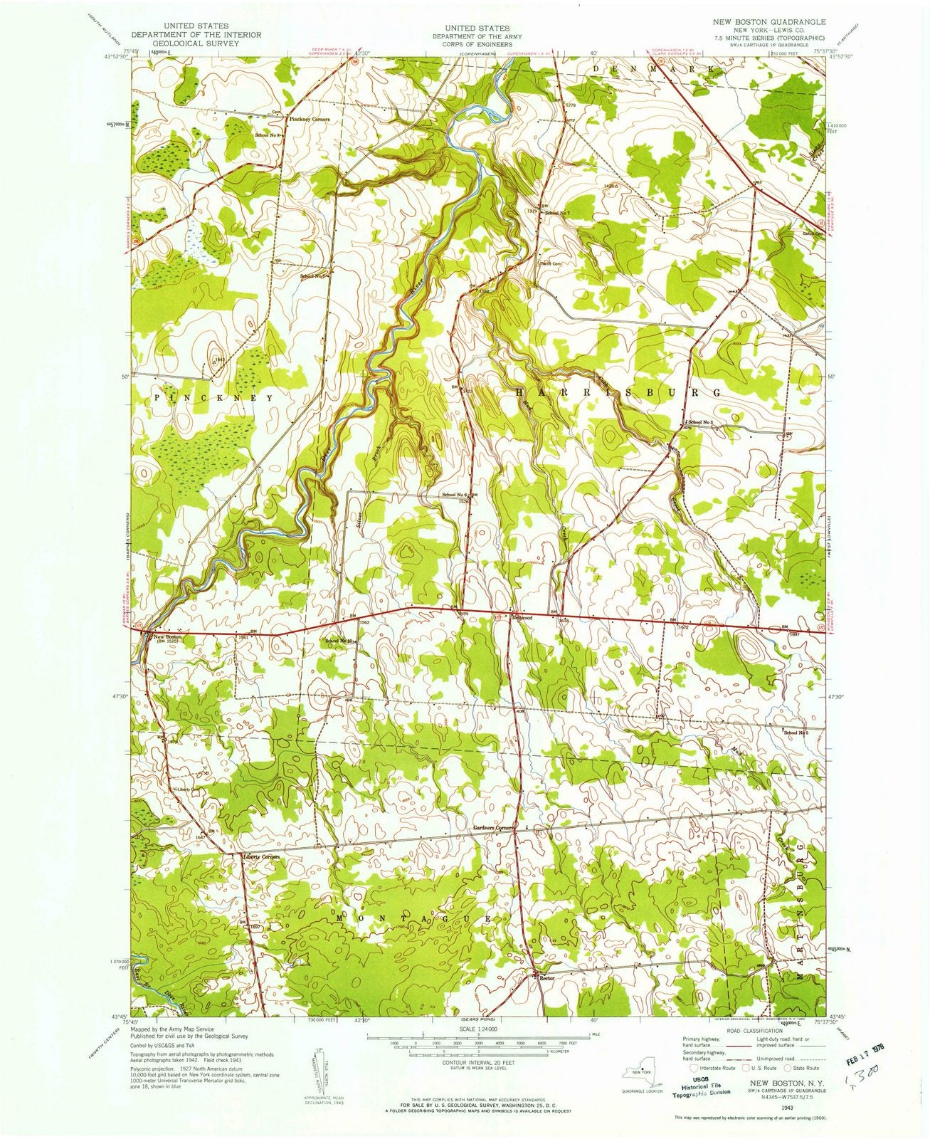 1943 New Boston, NY - New York - USGS Topographic Map