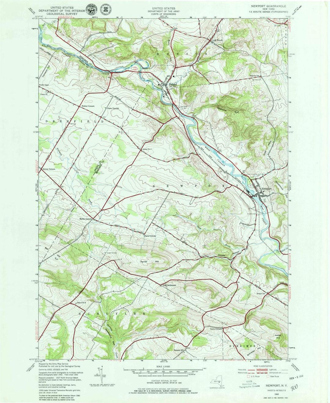 1943 Newport, NY - New York - USGS Topographic Map