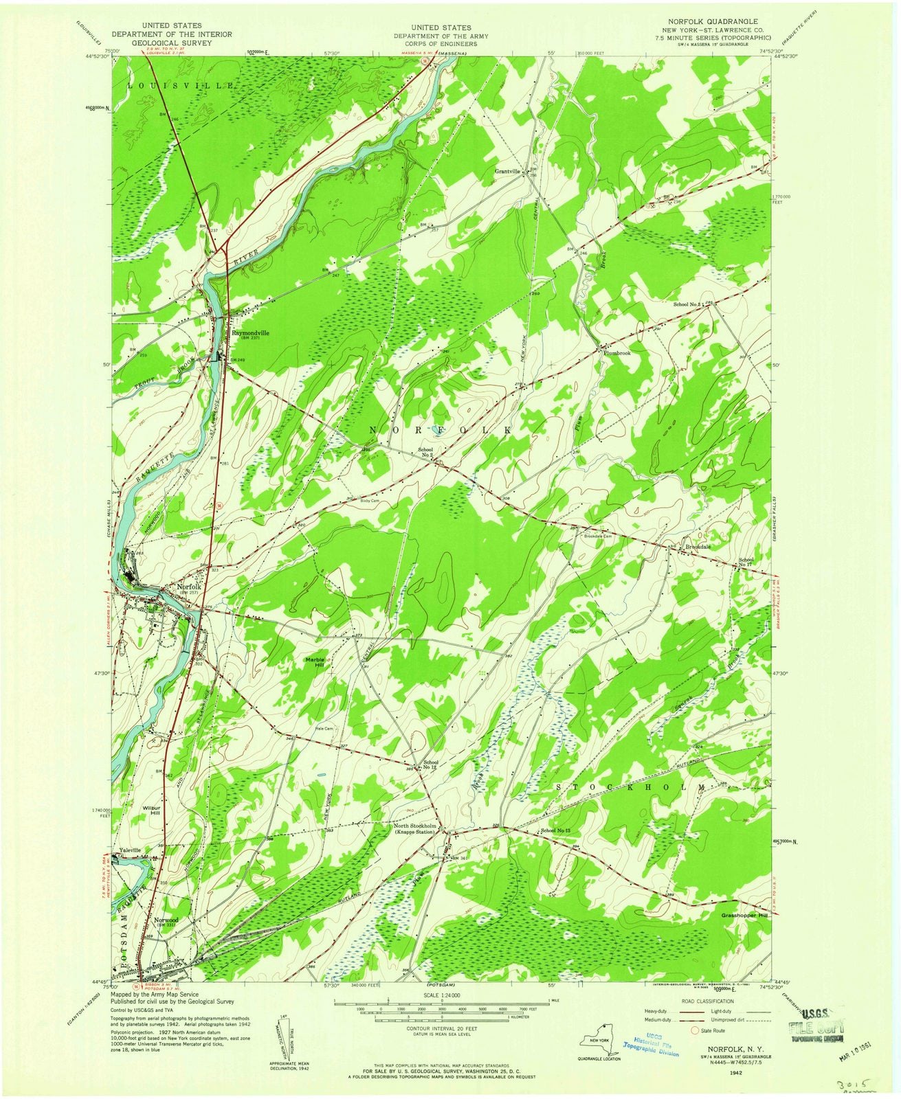 1942 Norfolk, NY - New York - USGS Topographic Map