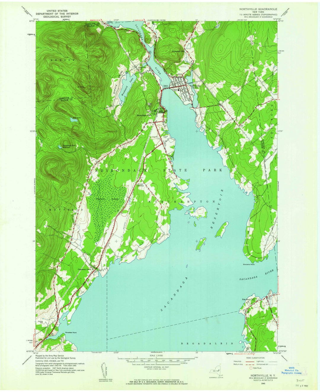 1945 Northville, NY - New York - USGS Topographic Map