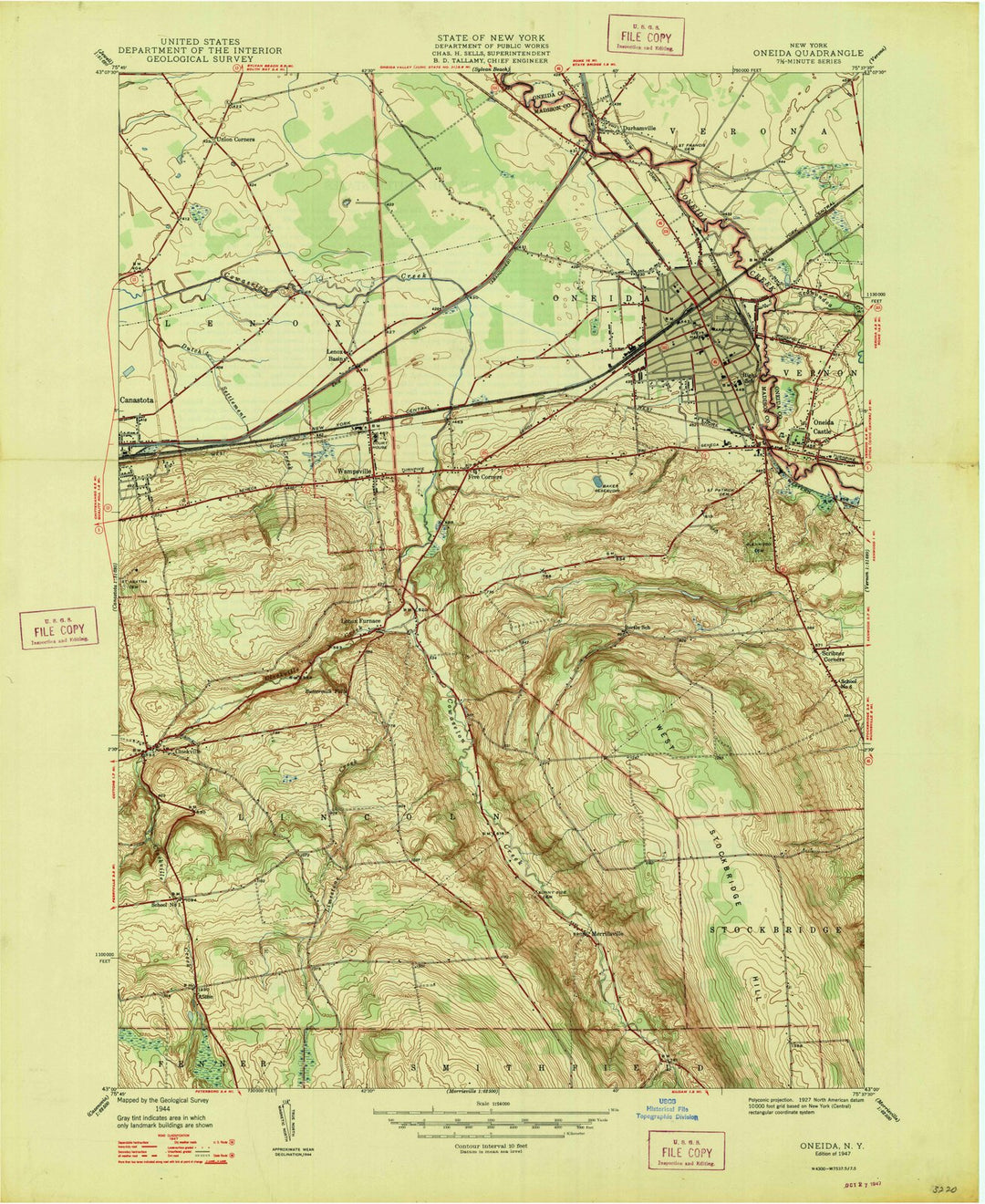 1947 Oneida, NY - New York - USGS Topographic Map