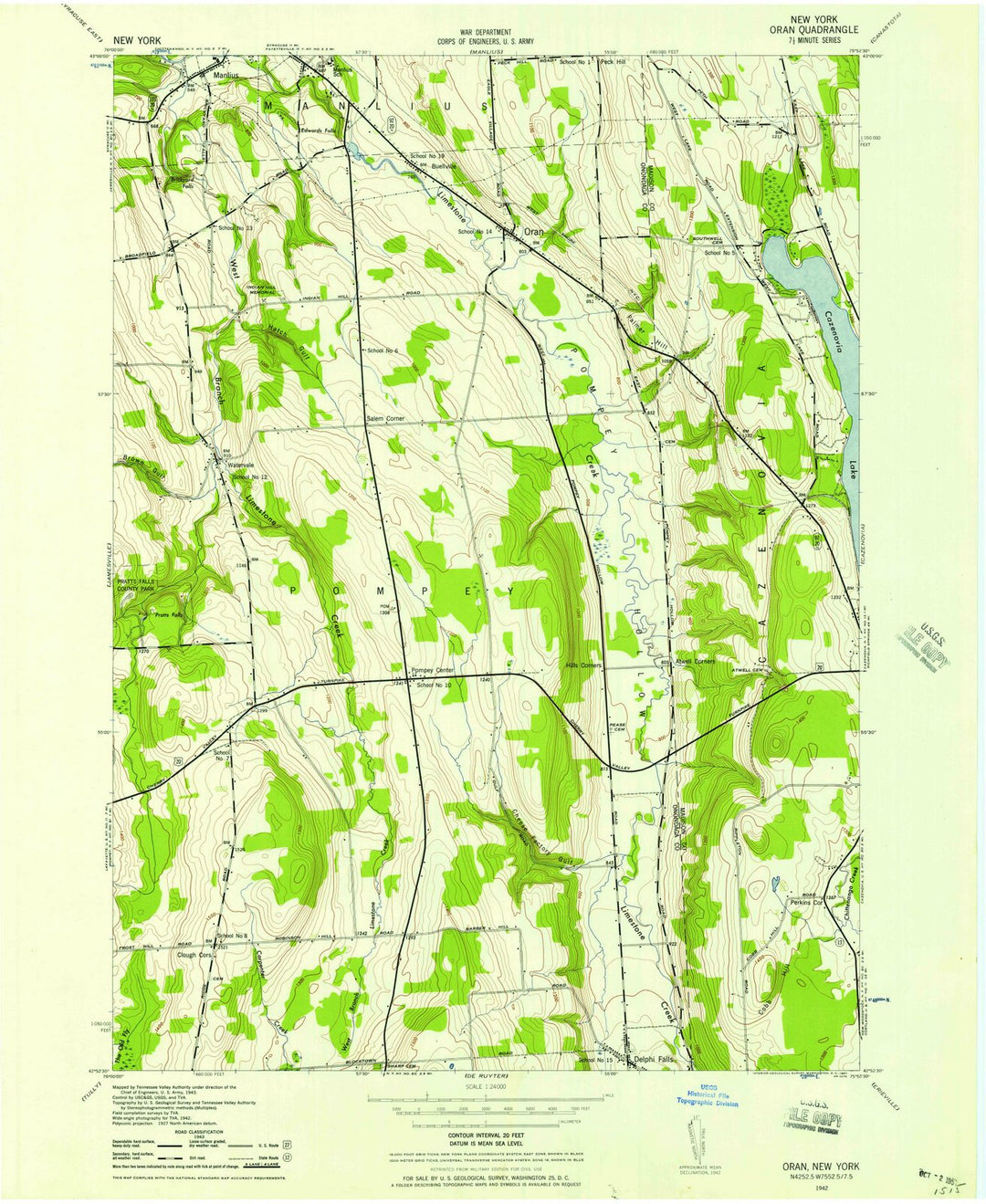 1942 Oran, NY - New York - USGS Topographic Map