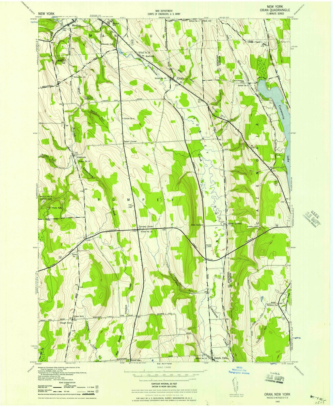 1942 Oran, NY - New York - USGS Topographic Map