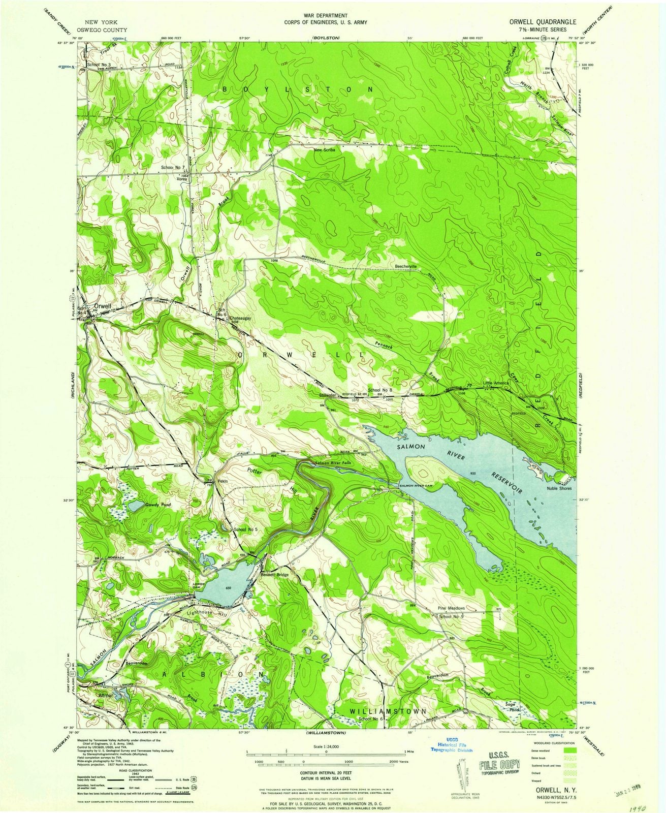 1943 Orwell, NY - New York - USGS Topographic Map