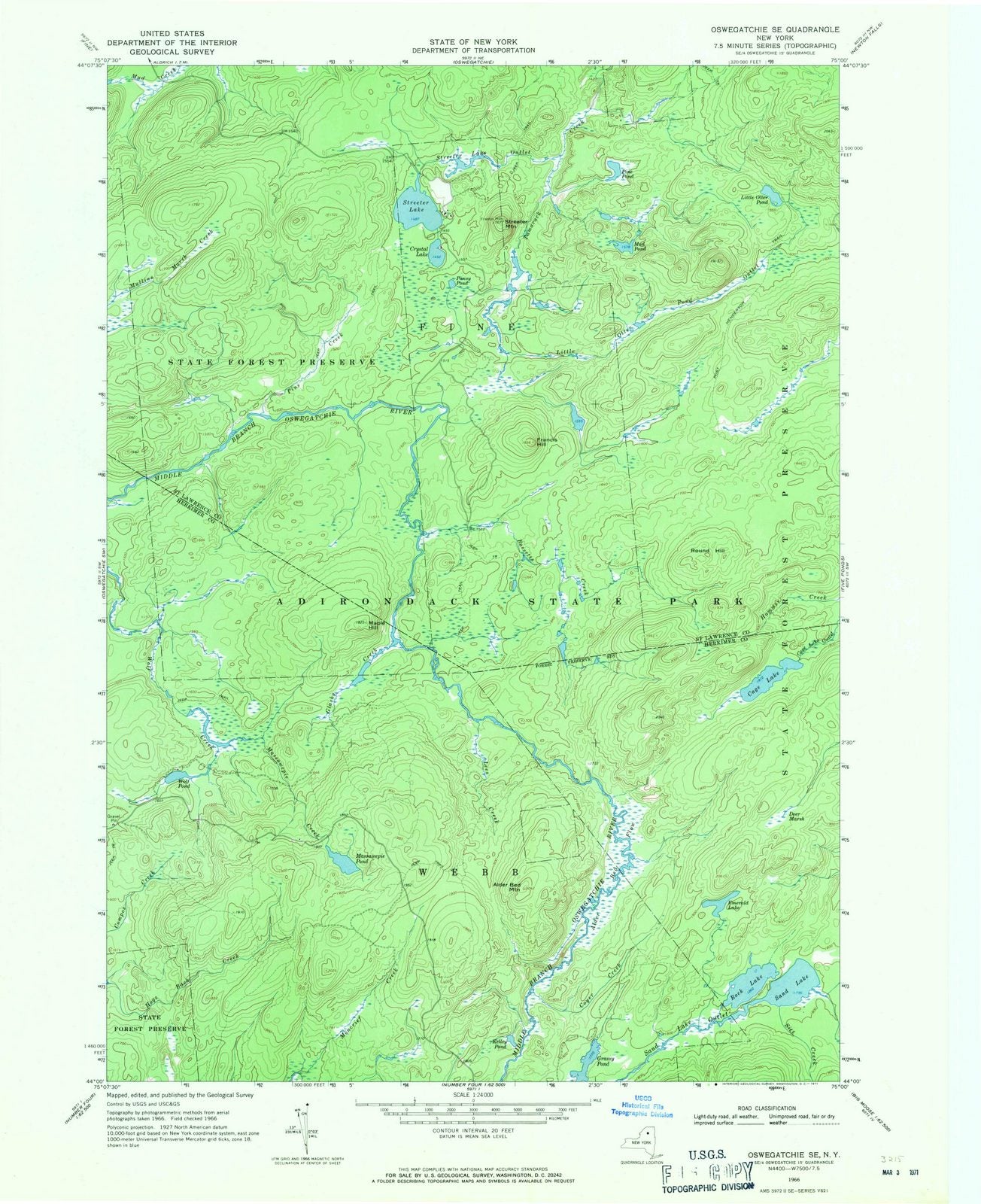 1966 Oswegatchie, NY - New York - USGS Topographic Map