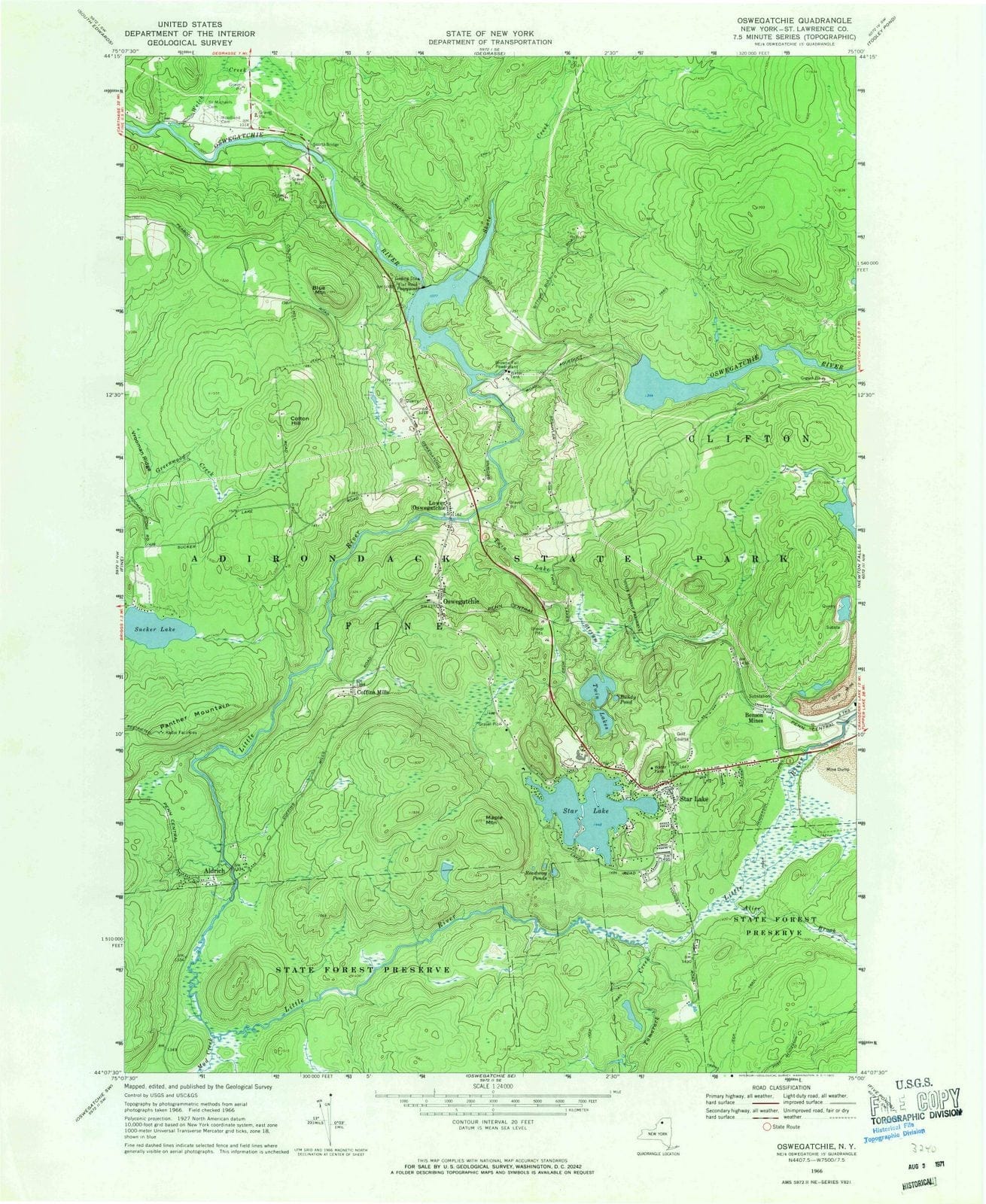 1966 Oswegatchie, NY - New York - USGS Topographic Map v2