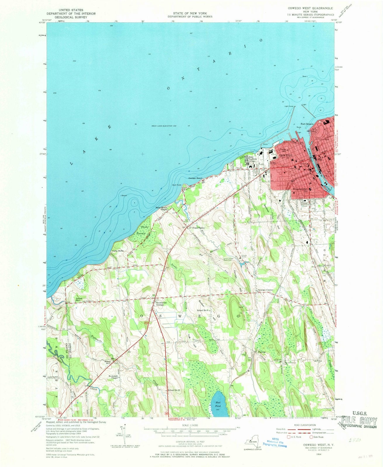 1954 Oswego West, NY - New York - USGS Topographic Map