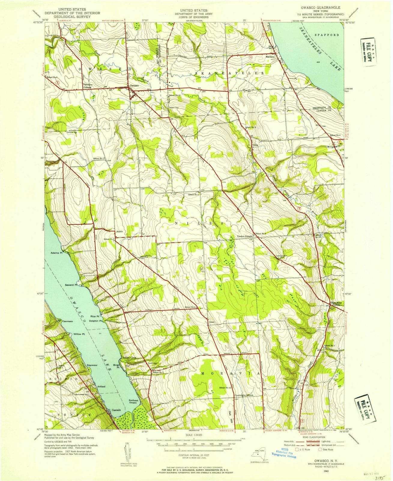 1943 Owasco, NY - New York - USGS Topographic Map