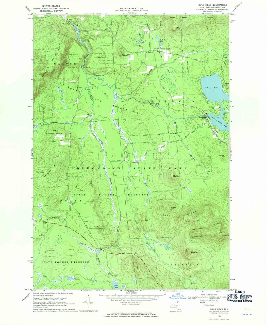 1968 Owls Head, NY - New York - USGS Topographic Map