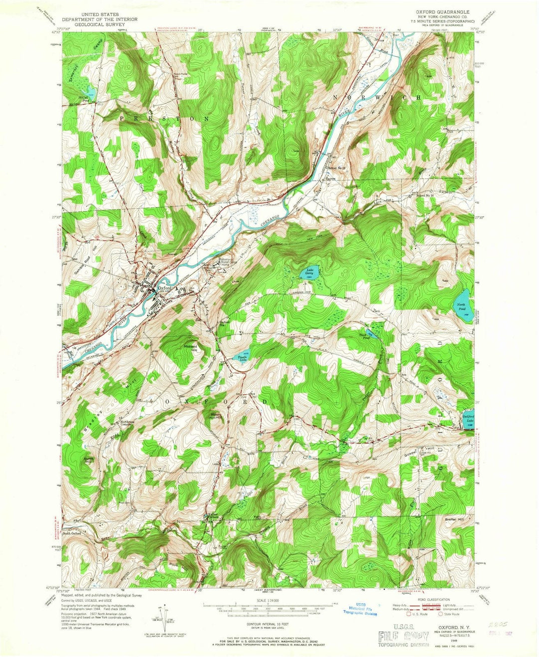 1949 Oxford, NY - New York - USGS Topographic Map