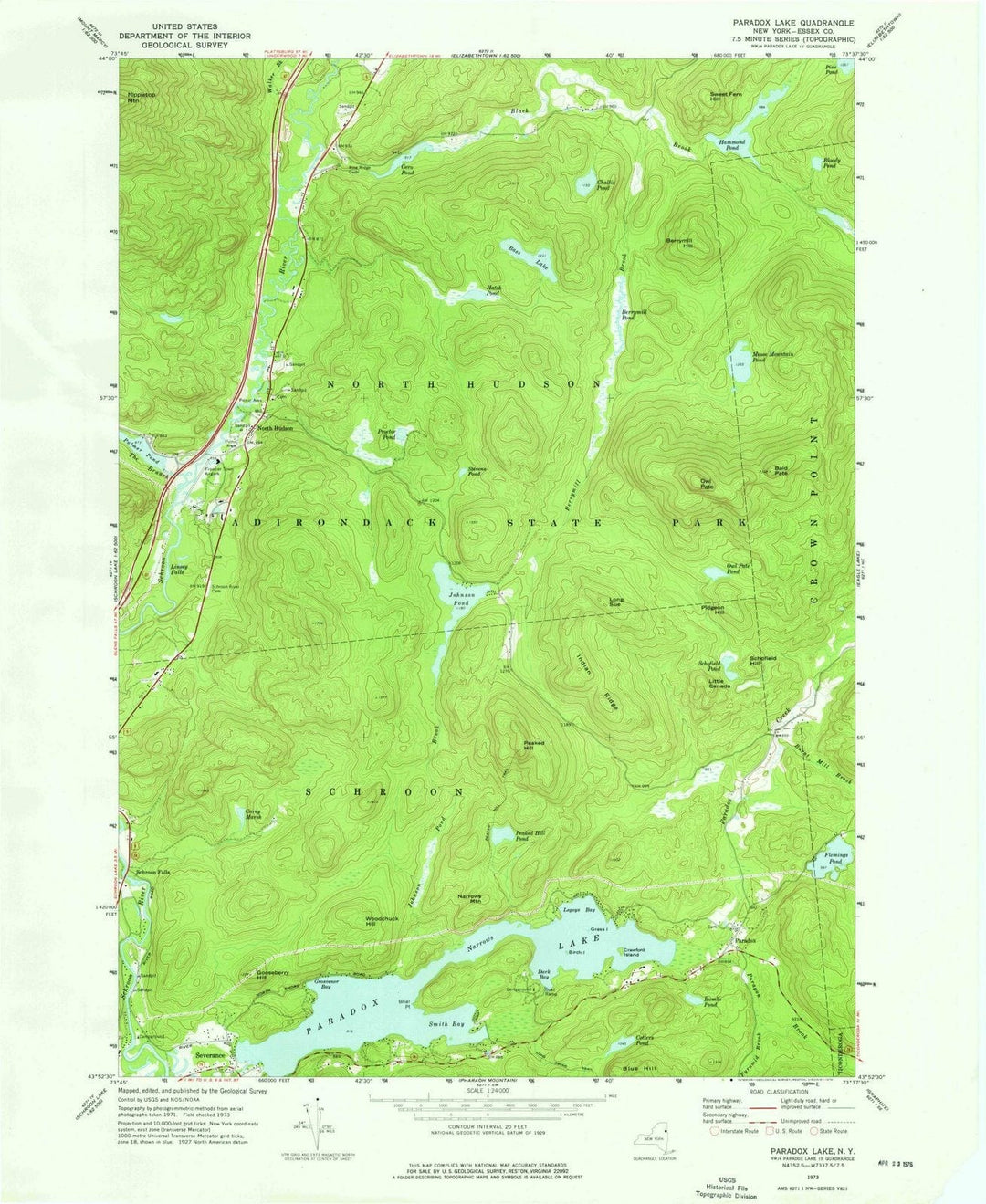 1973 Paradox Lake, NY - New York - USGS Topographic Map