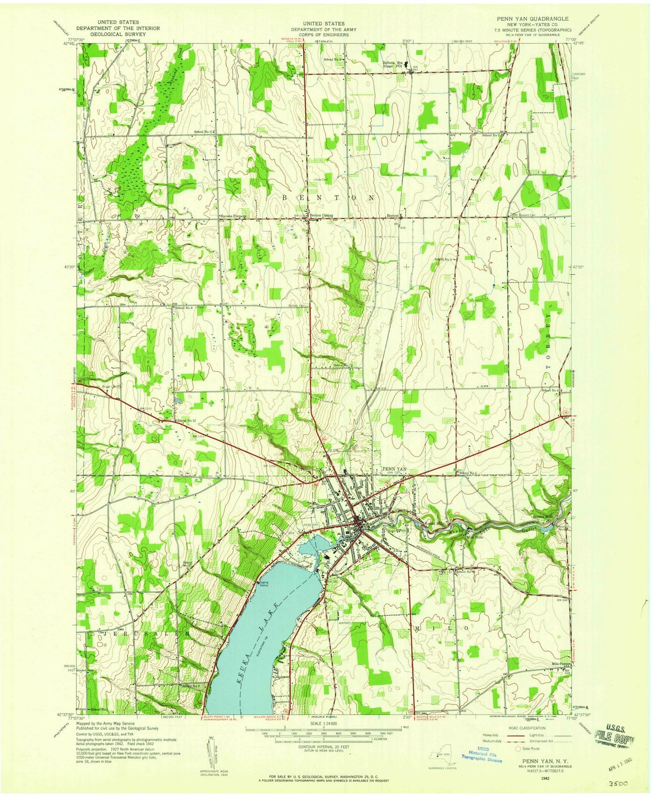 1942 Penn Yan, NY - New York - USGS Topographic Map