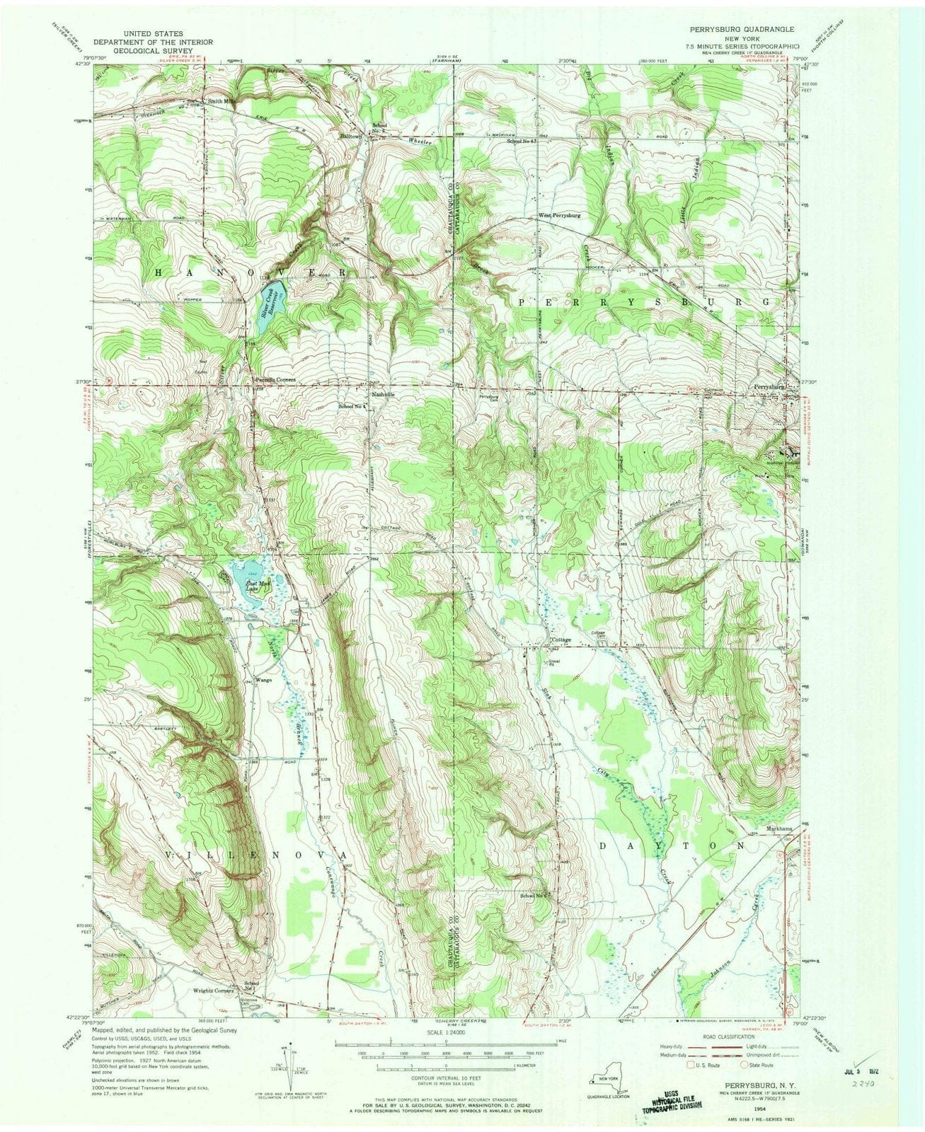 1954 Perrysburg, NY - New York - USGS Topographic Map