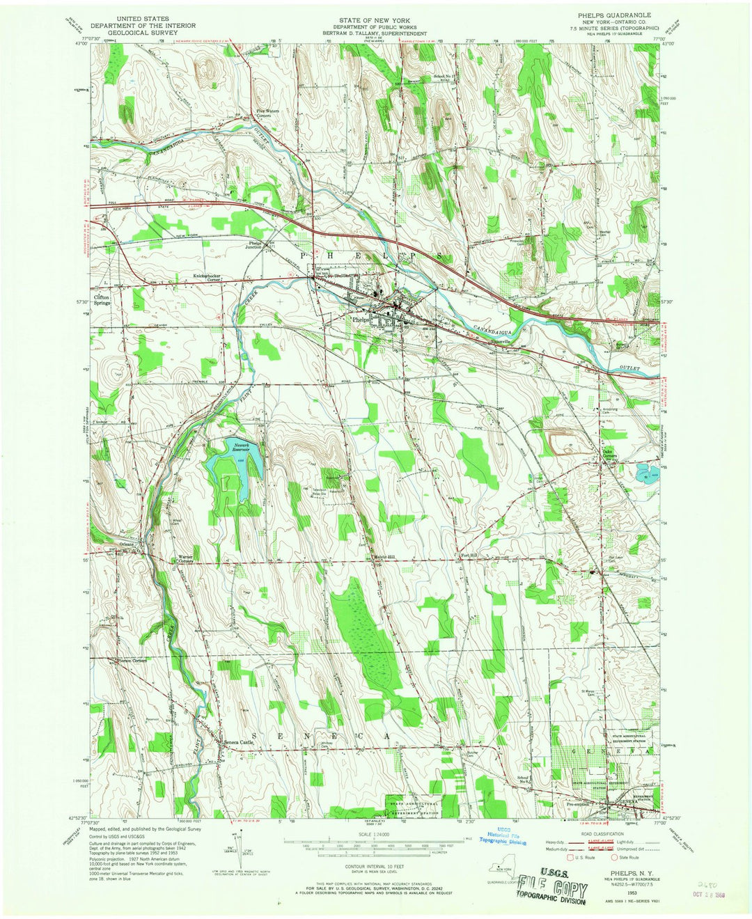 1953 Phelps, NY - New York - USGS Topographic Map