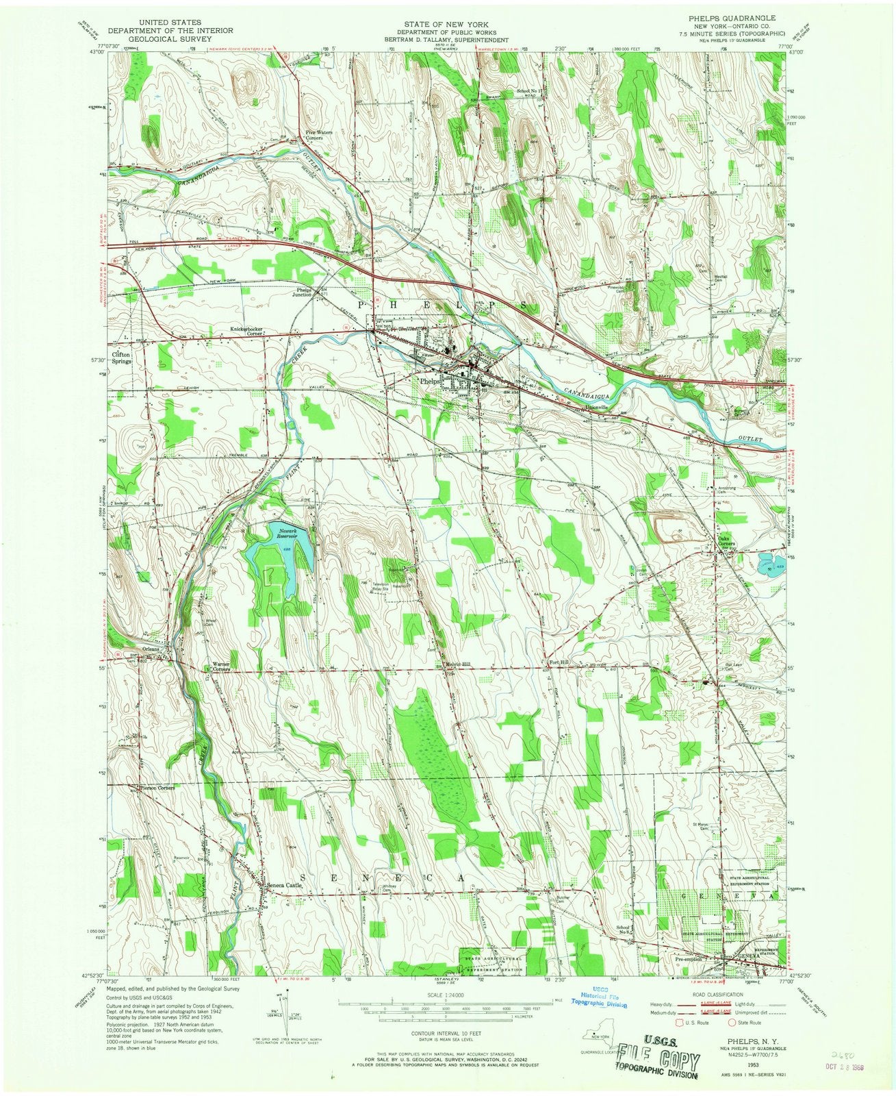 1953 Phelps, NY - New York - USGS Topographic Map