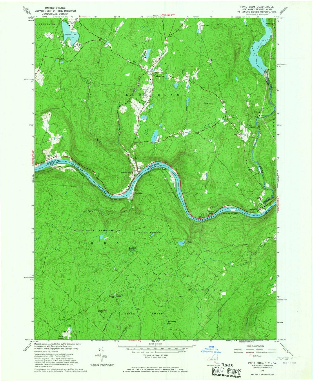 1965 Pond Eddy, NY - New York - USGS Topographic Map