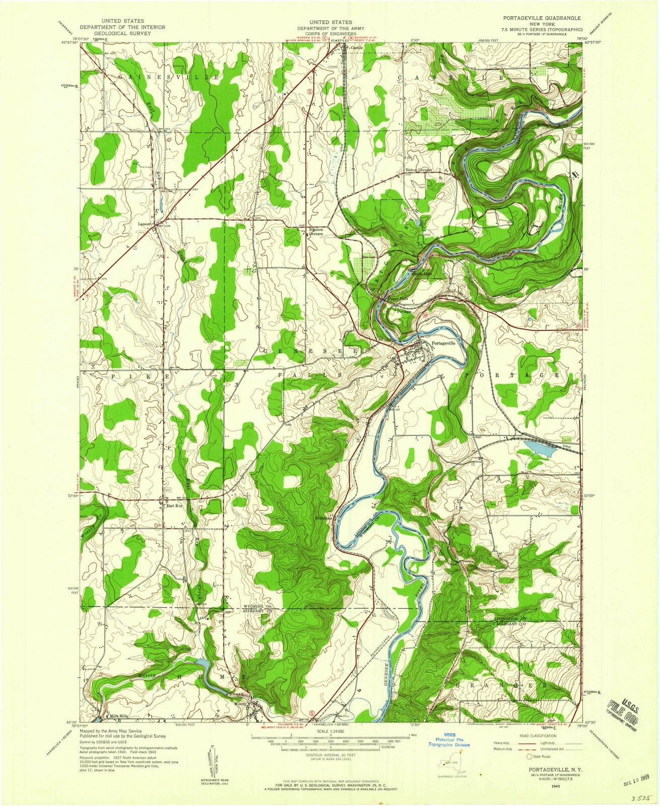 1943 Portageville, NY - New York - USGS Topographic Map