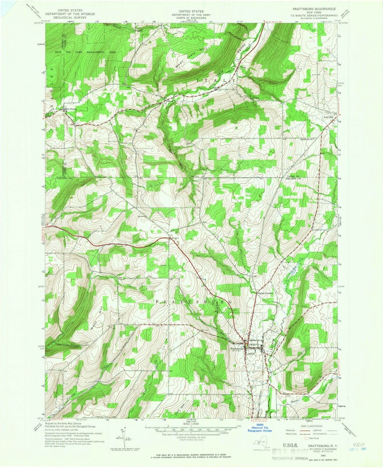 1942 Prattsburg, NY - New York - USGS Topographic Map