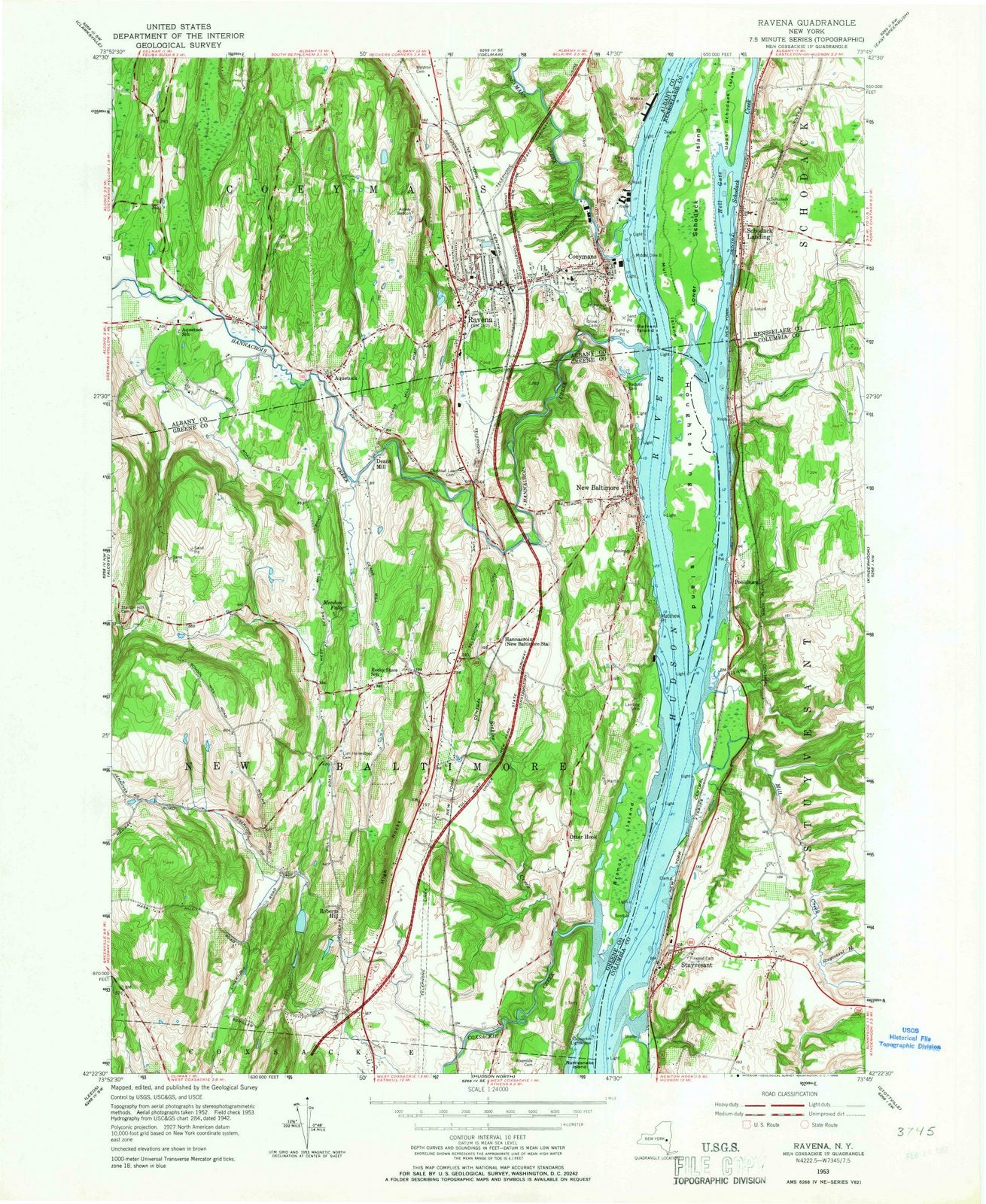 1953 Ravena, NY - New York - USGS Topographic Map