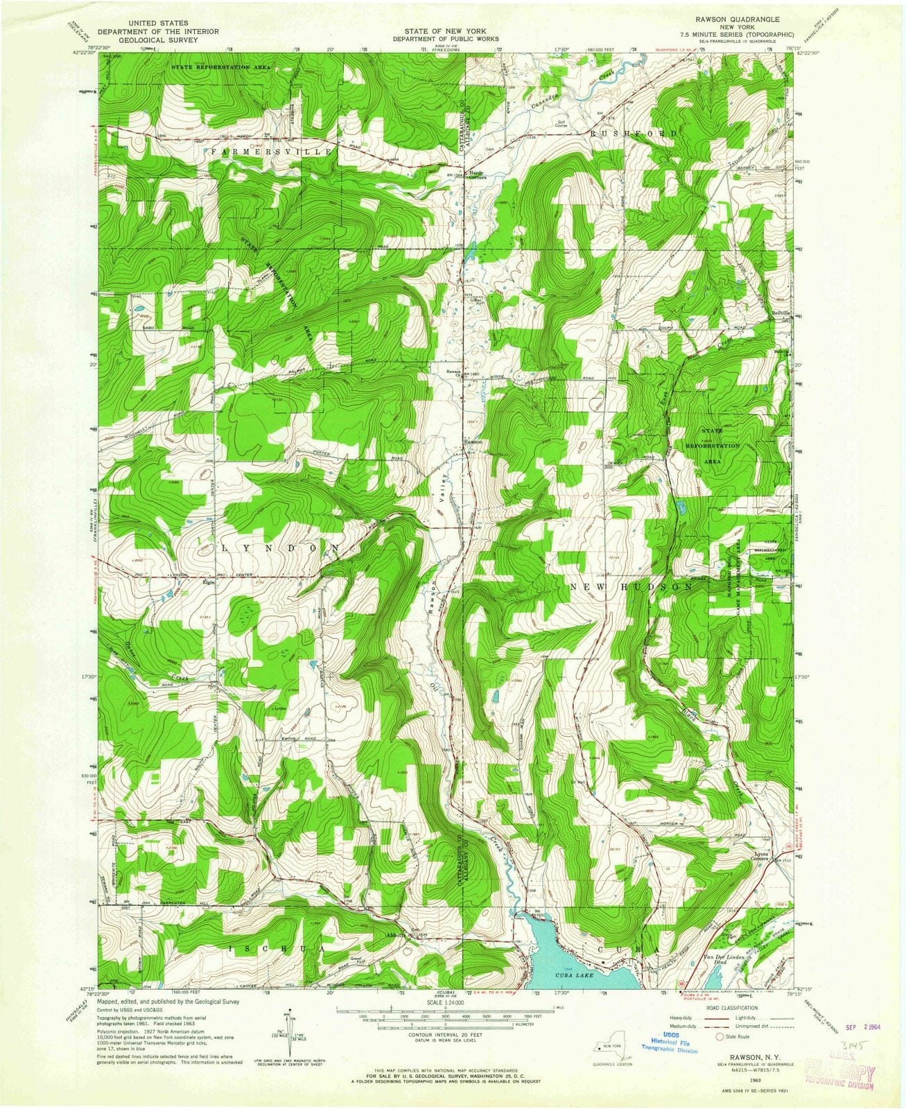 1963 Rawson, NY - New York - USGS Topographic Map