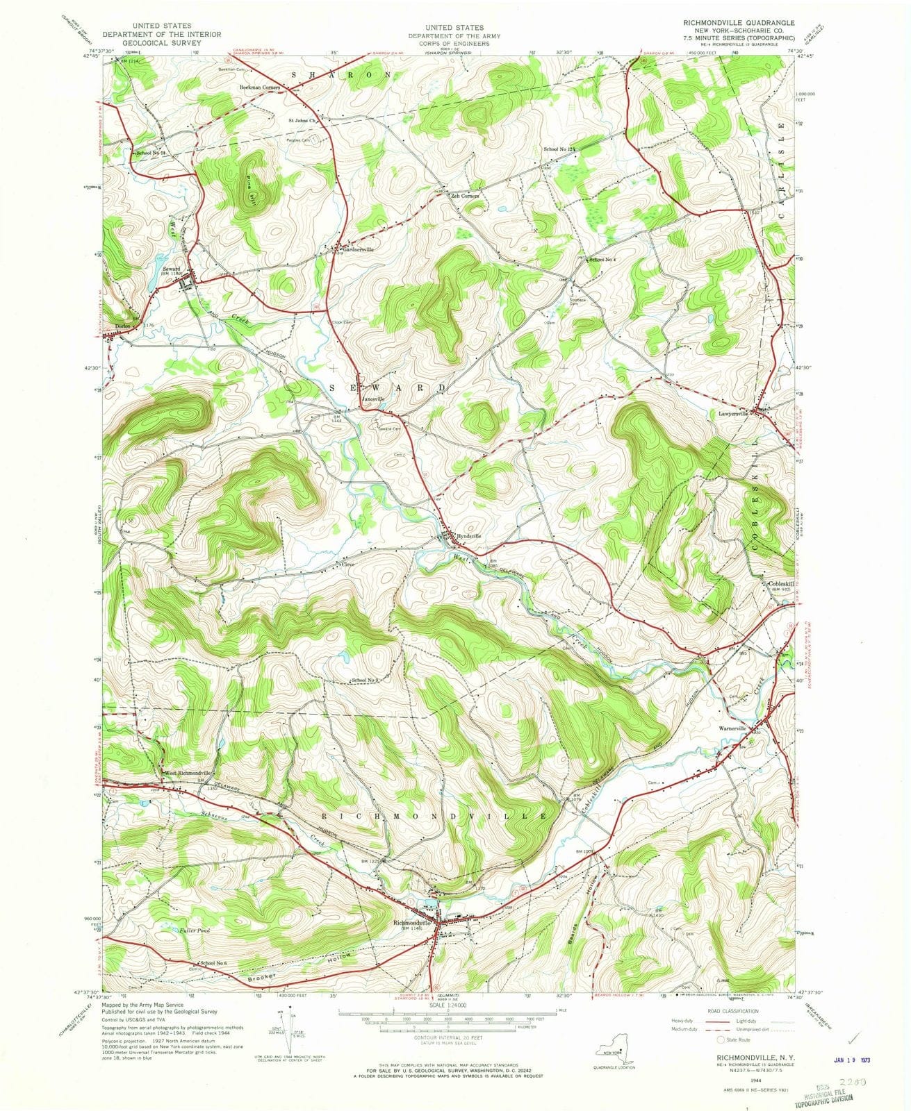 1944 Richmondville, NY - New York - USGS Topographic Map
