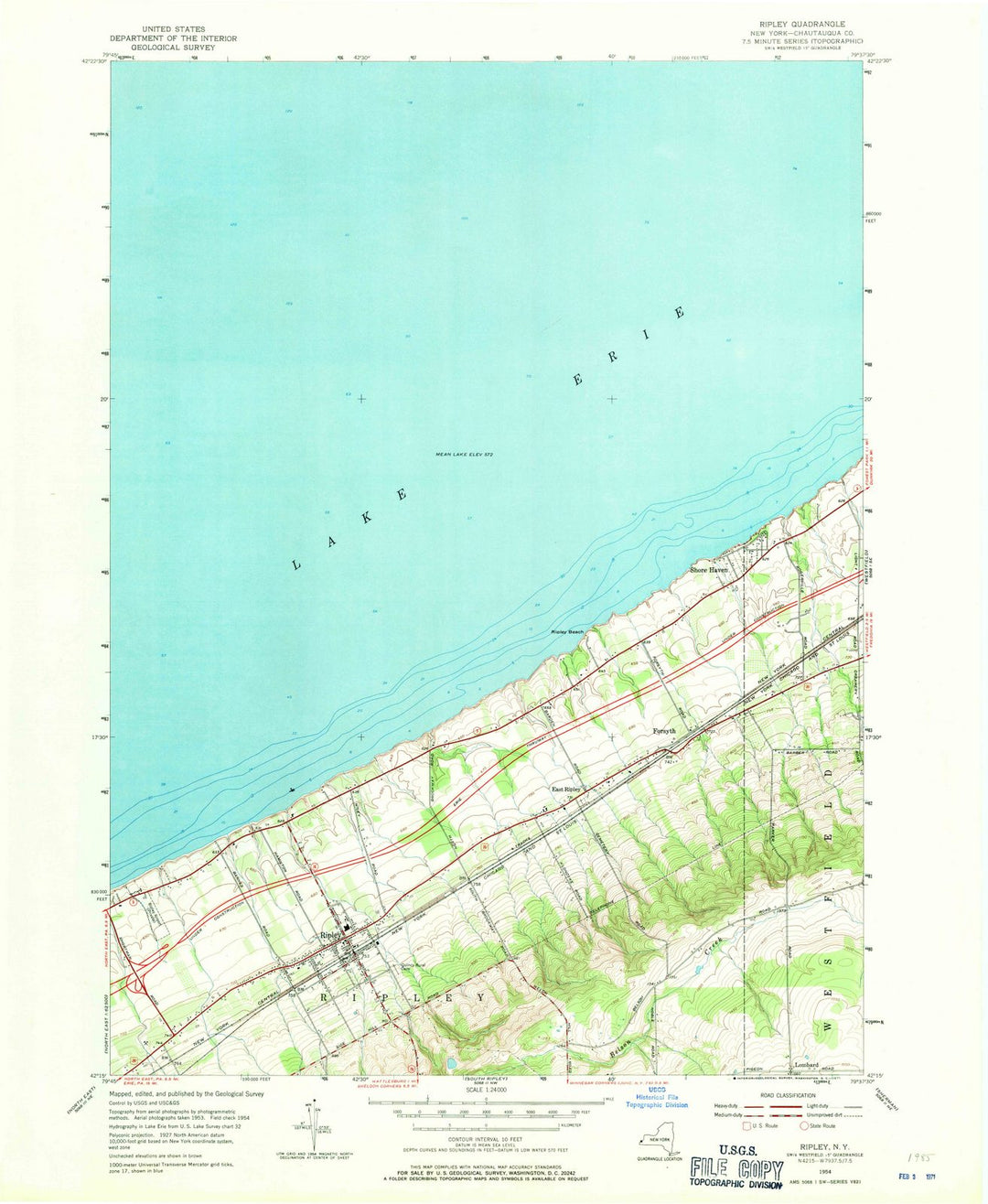 1954 Ripley, NY - New York - USGS Topographic Map