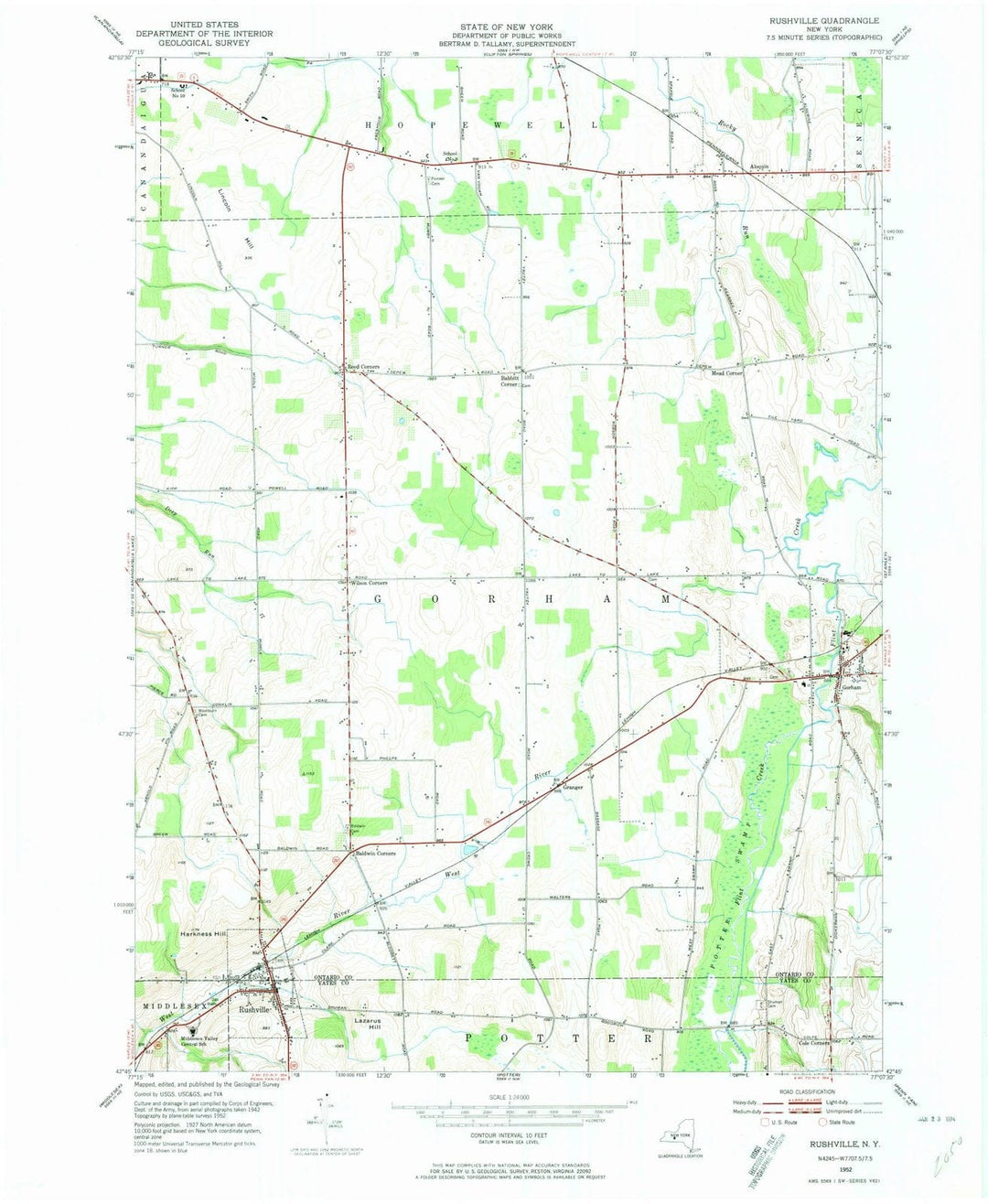 1952 Rushville, NY - New York - USGS Topographic Map