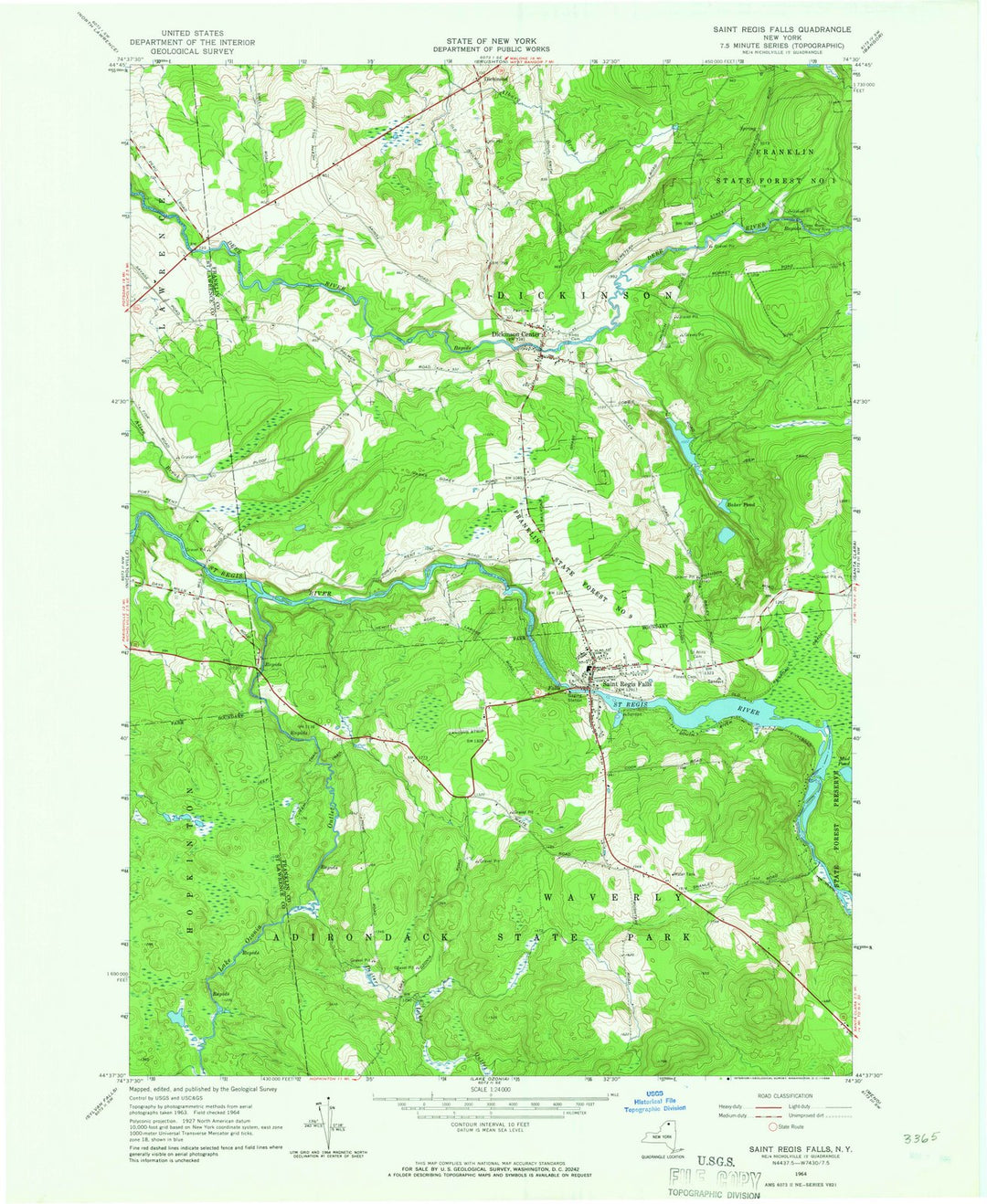 1964 Saint Regis Falls, NY - New York - USGS Topographic Map