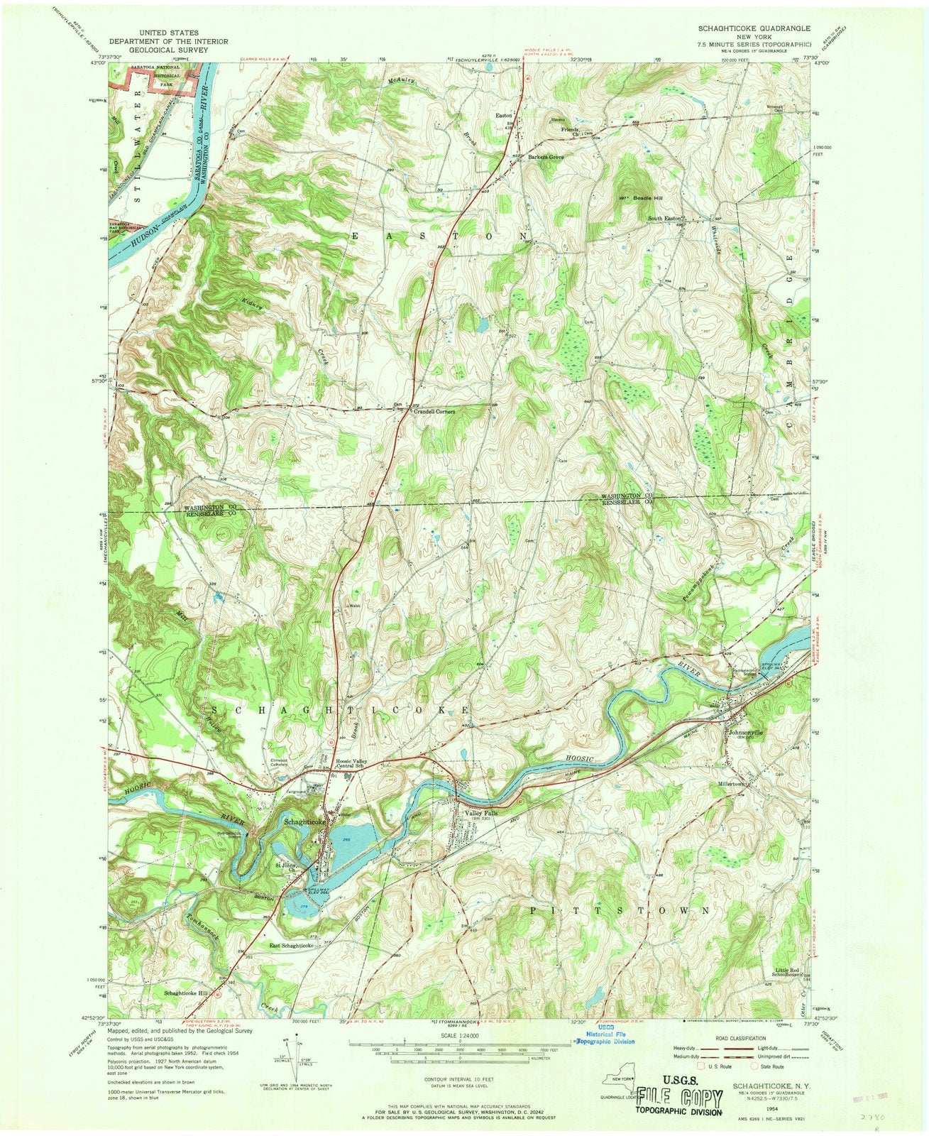 1954 Schaghticoke, NY - New York - USGS Topographic Map