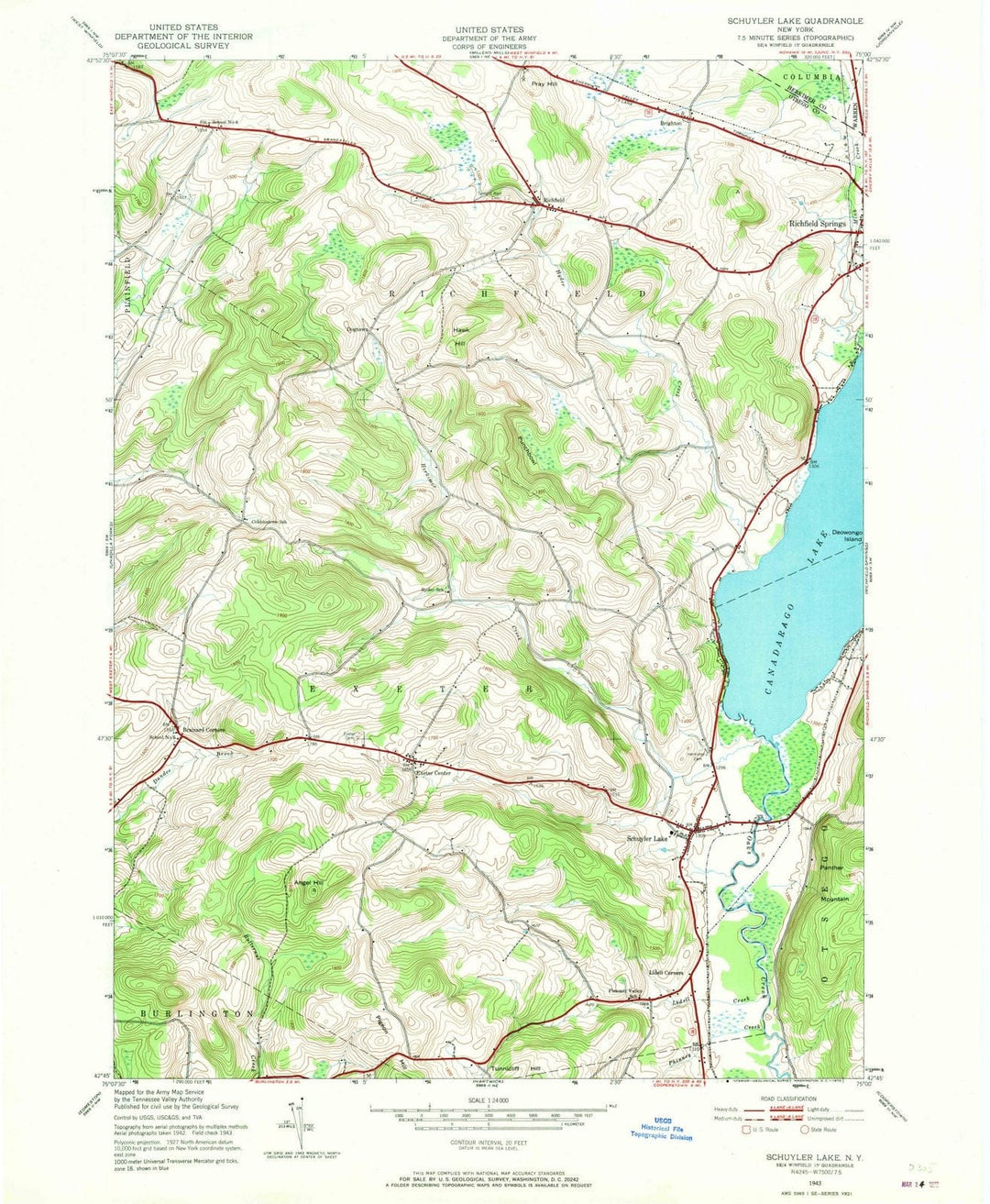 1943 Schuyler Lake, NY - New York - USGS Topographic Map