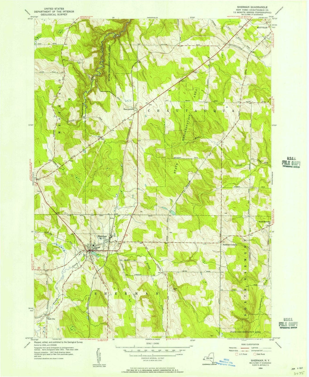 1954 Sherman, NY - New York - USGS Topographic Map