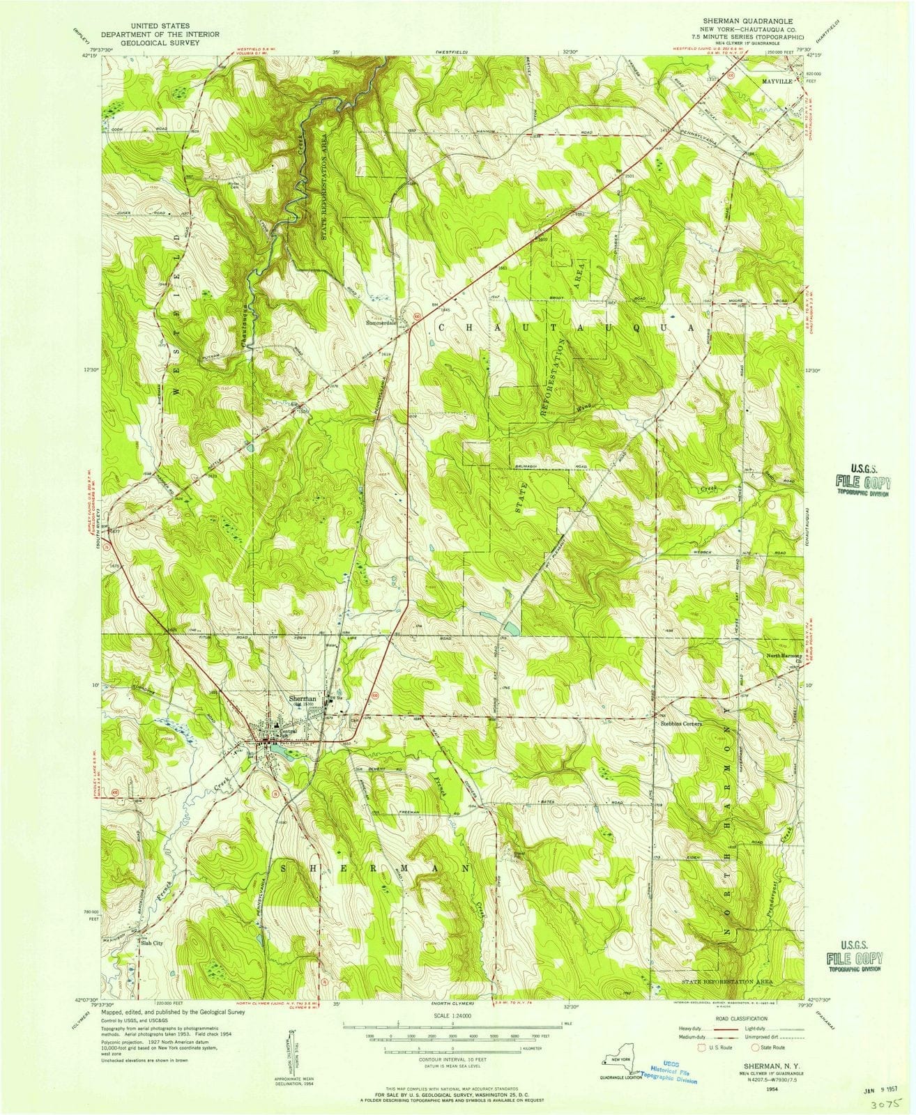 1954 Sherman, NY - New York - USGS Topographic Map
