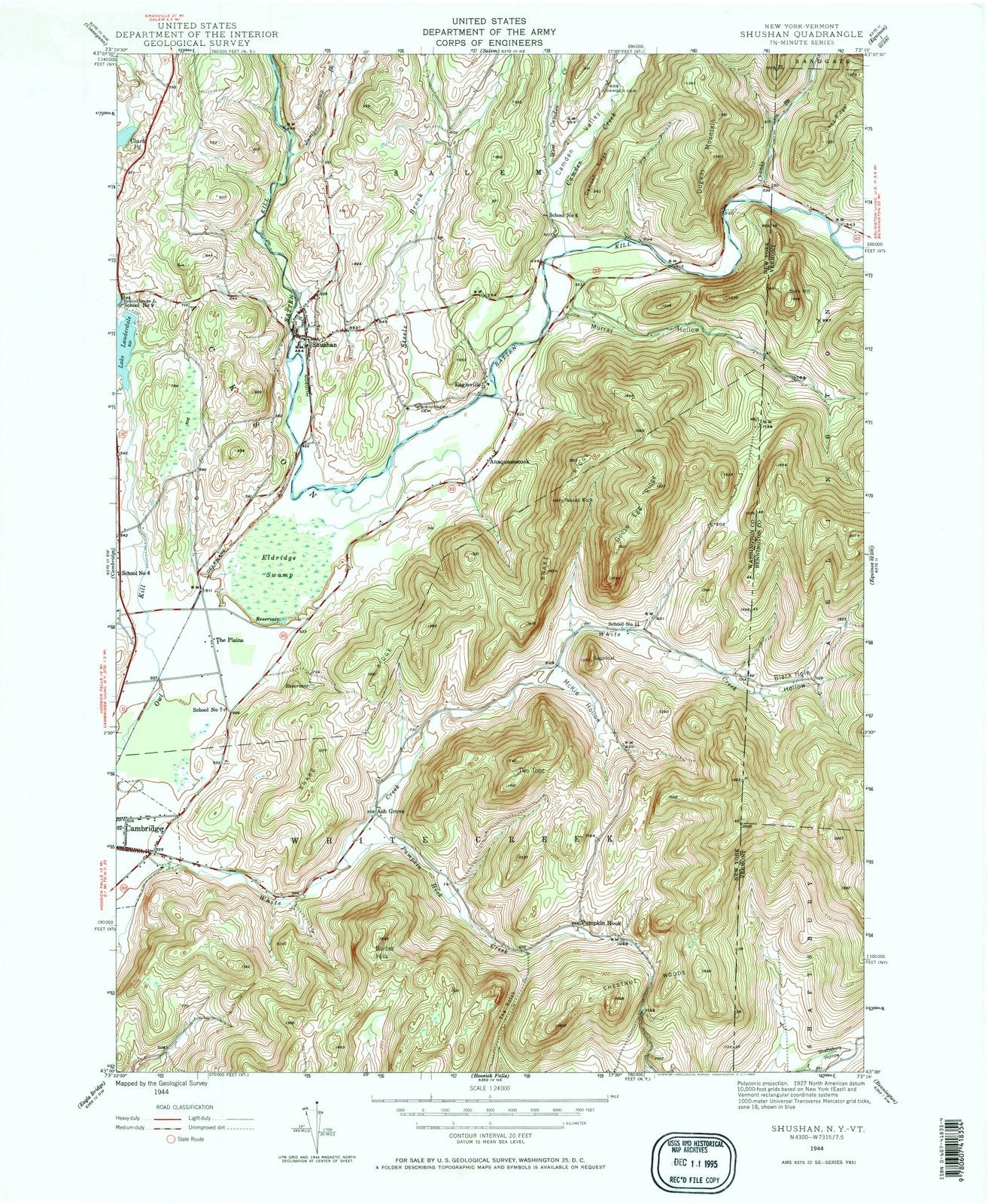1944 Shushan, NY - New York - USGS Topographic Map