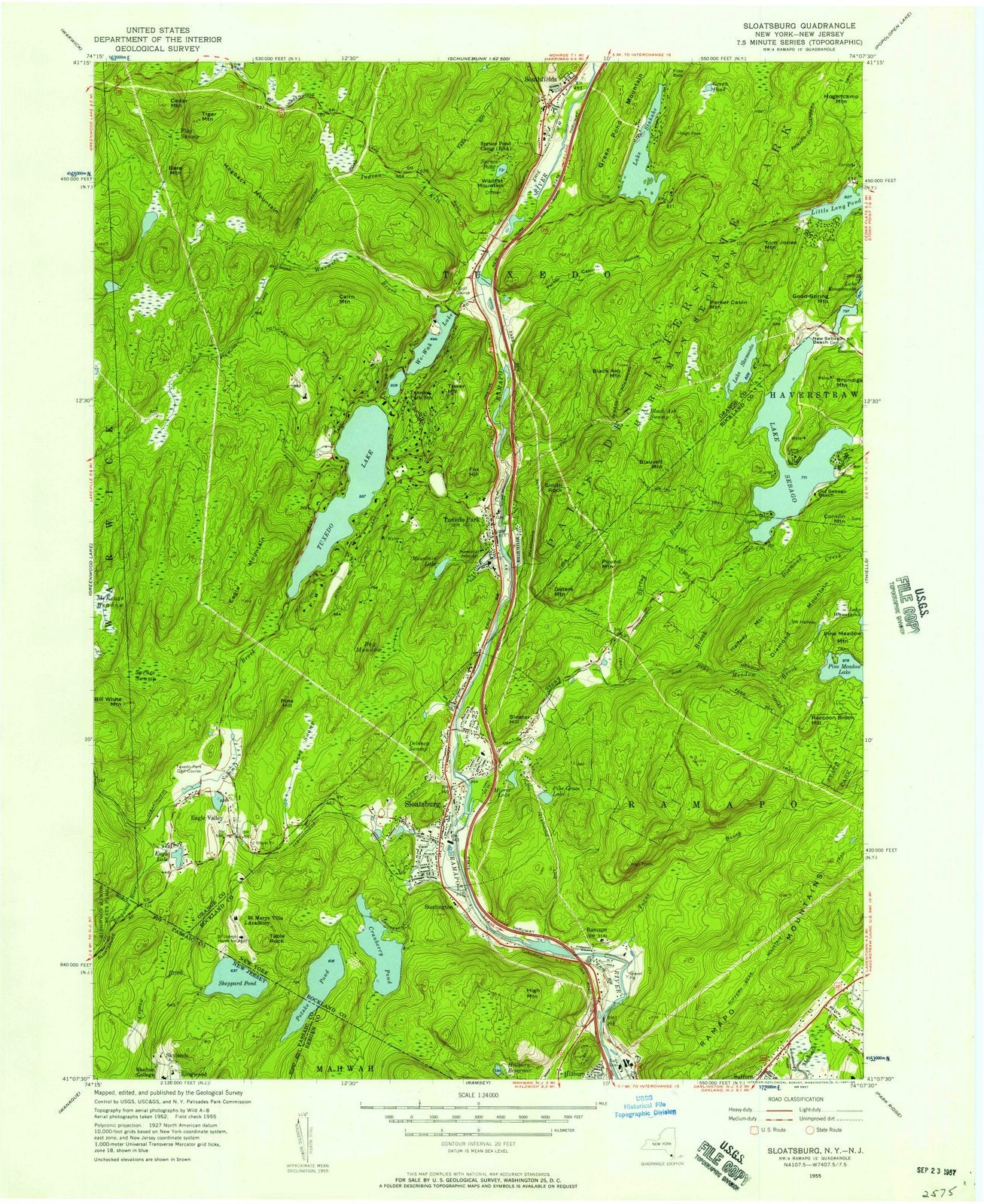 1955 Sloatsburg, NY - New York - USGS Topographic Map