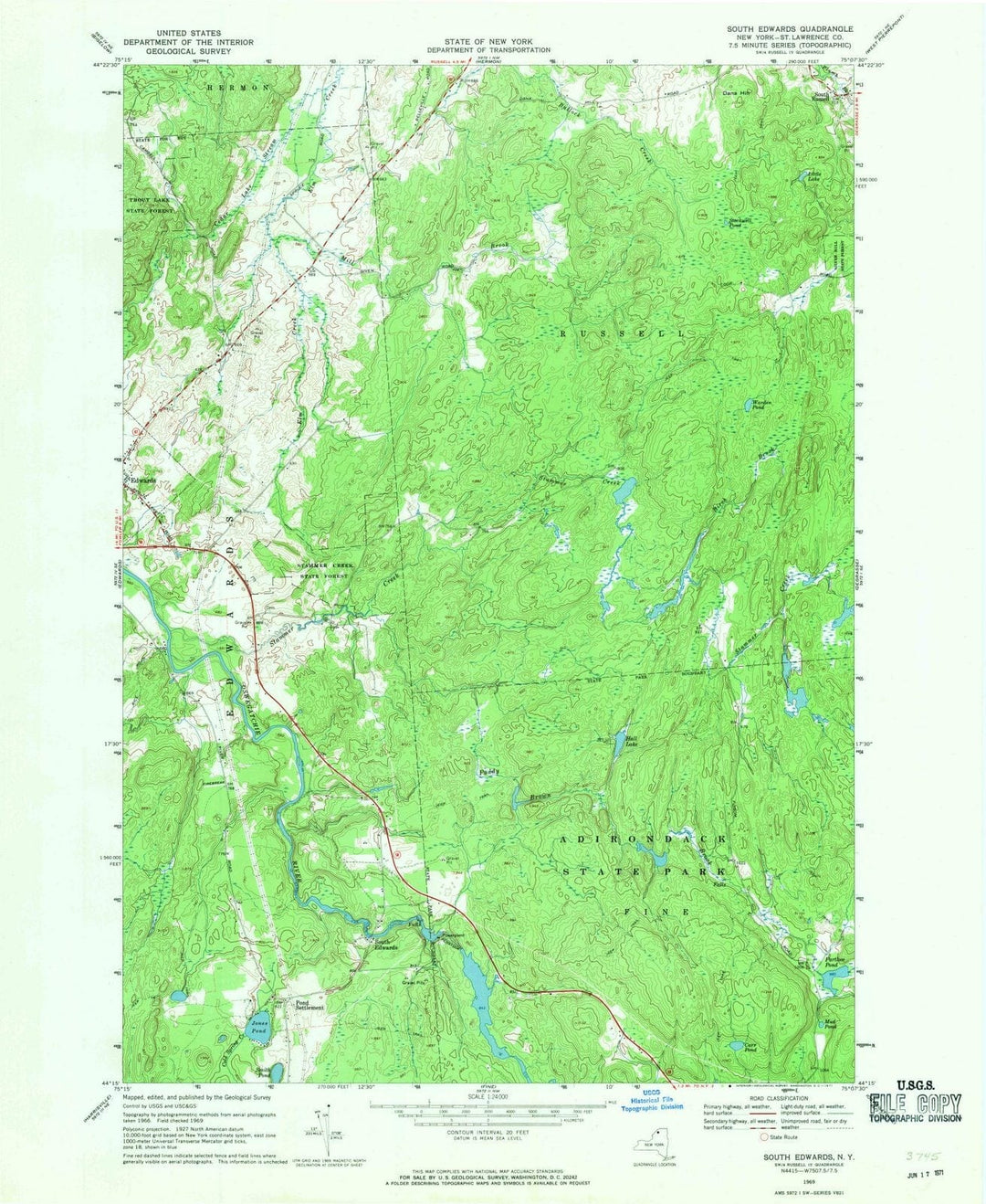 1969 South Edwards, NY - New York - USGS Topographic Map