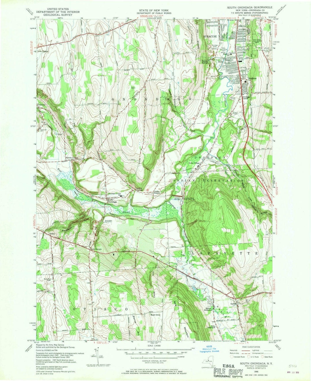 1955 South Onondaga, NY - New York - USGS Topographic Map