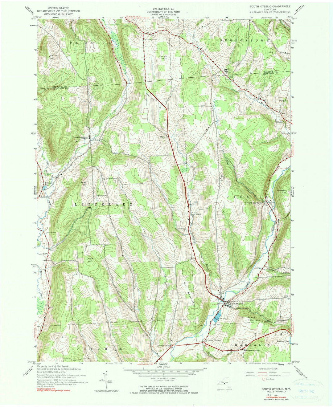 1943 South Otselic, NY - New York - USGS Topographic Map