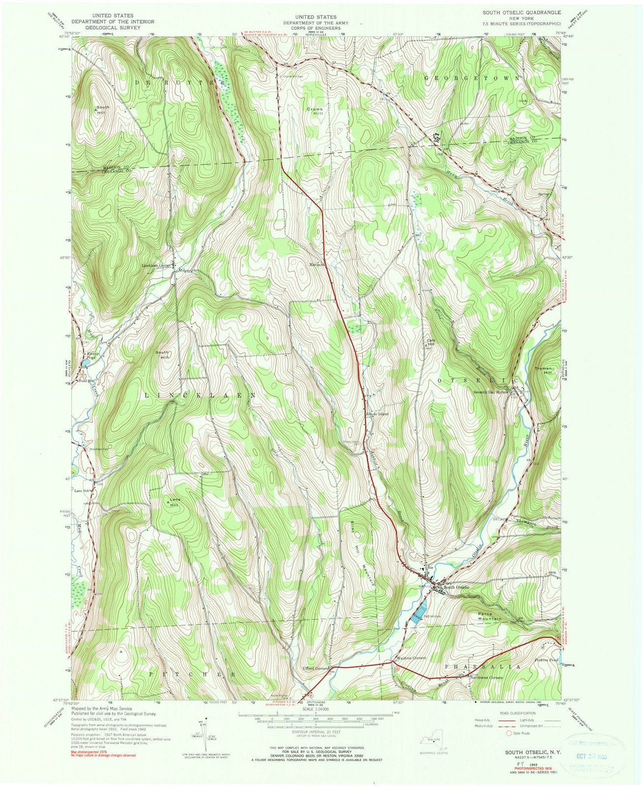 1943 South Otselic, NY - New York - USGS Topographic Map