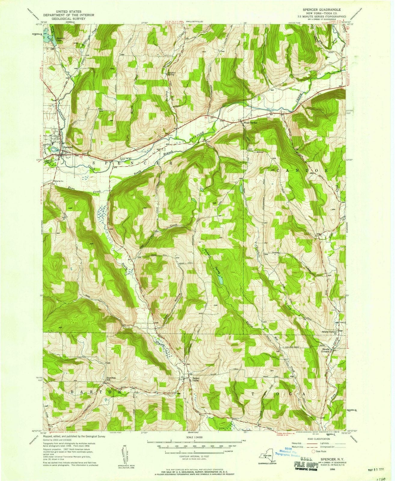1956 Spencer, NY - New York - USGS Topographic Map