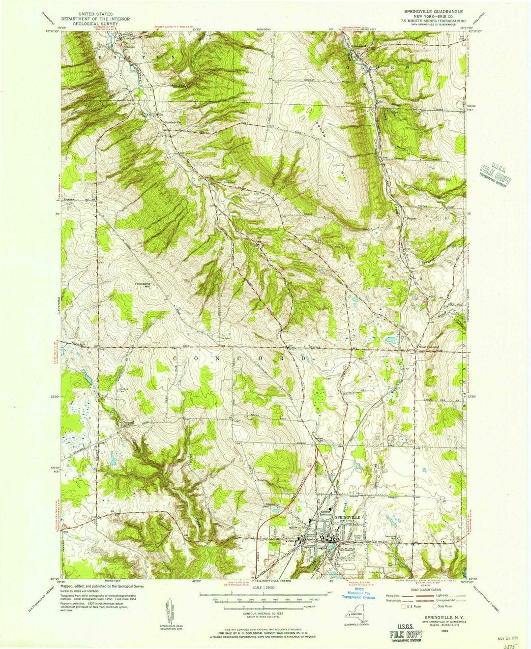 1954 Springville, NY - New York - USGS Topographic Map