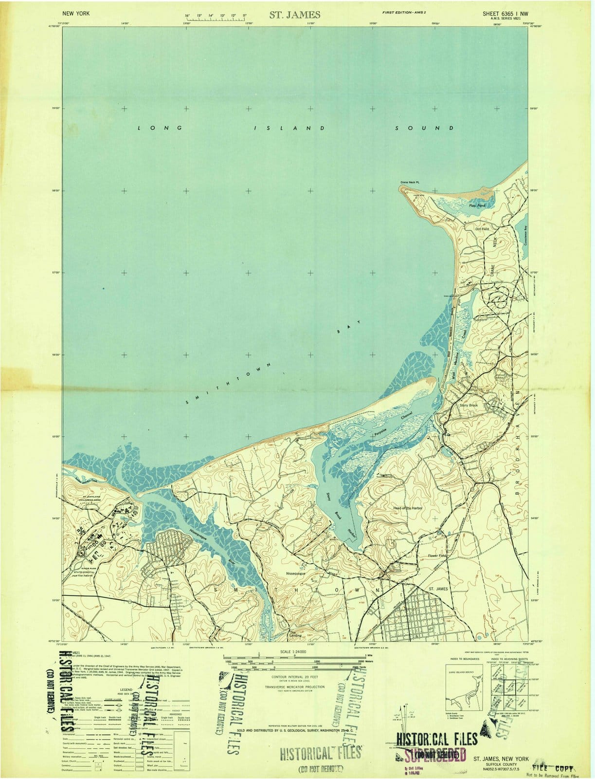 1947 St James, NY - New York - USGS Topographic Map