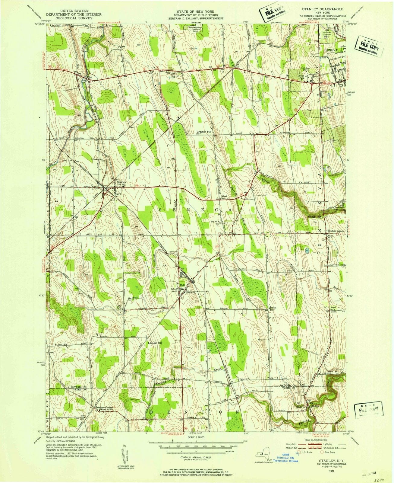 1952 Stanley, NY - New York - USGS Topographic Map