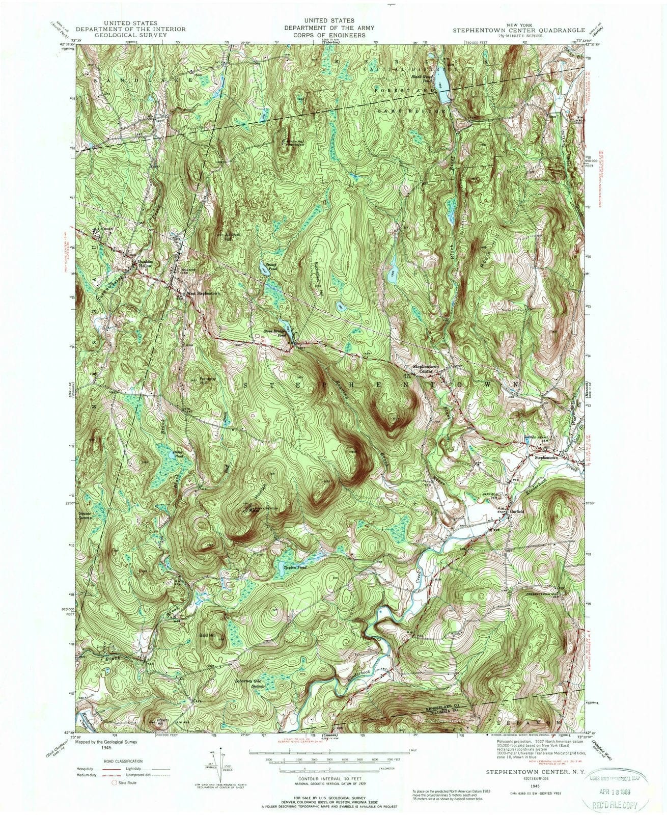 1945 Stephentown Center, NY - New York - USGS Topographic Map