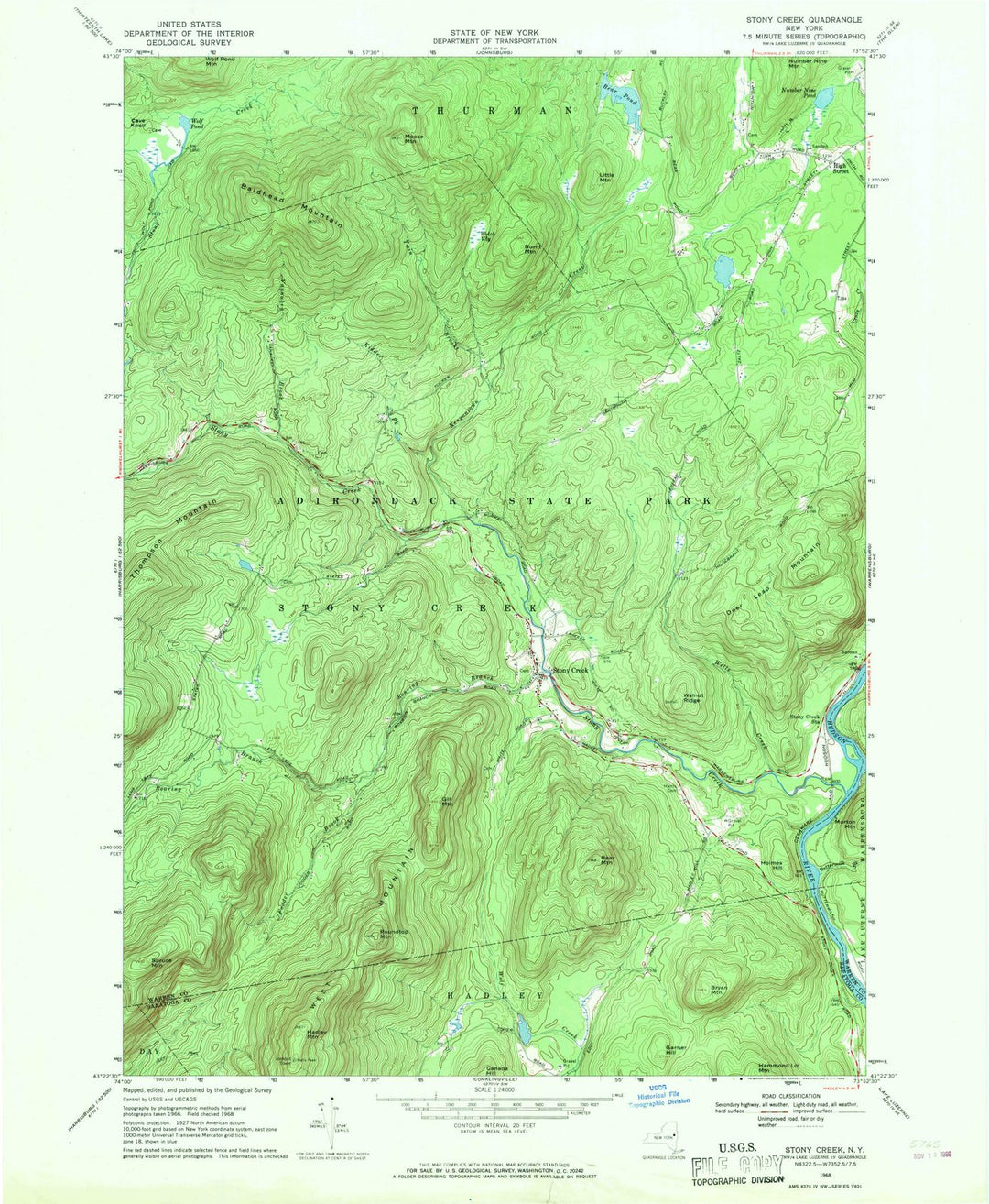 1968 Stony Creek, NY - New York - USGS Topographic Map