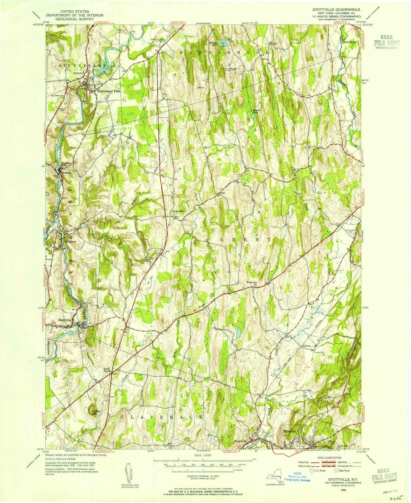 1953 Stottville, NY - New York - USGS Topographic Map