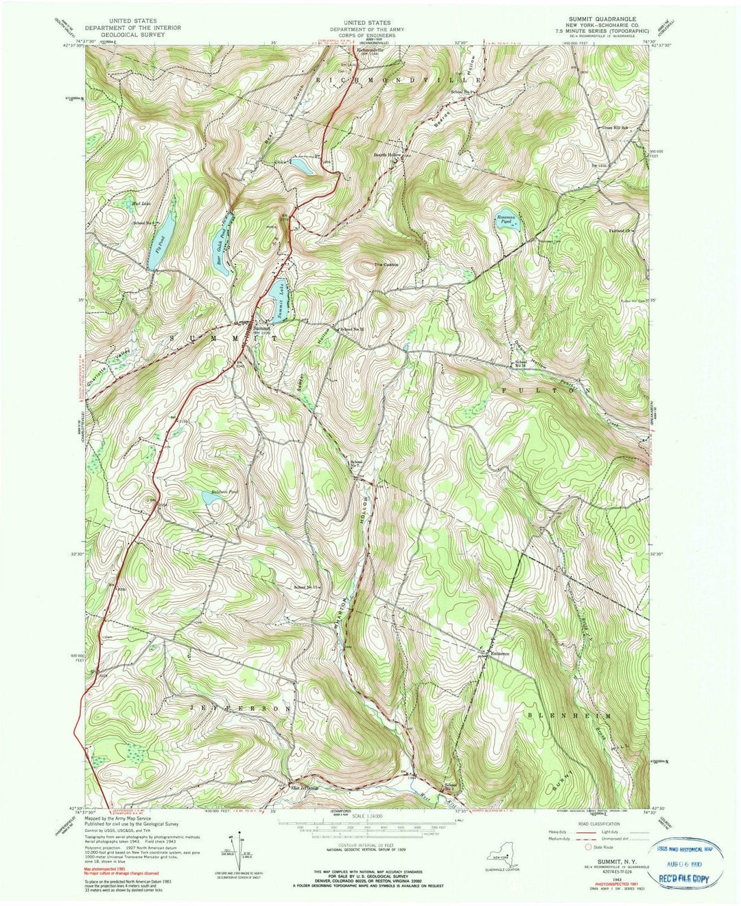 1943 Summit, NY - New York - USGS Topographic Map