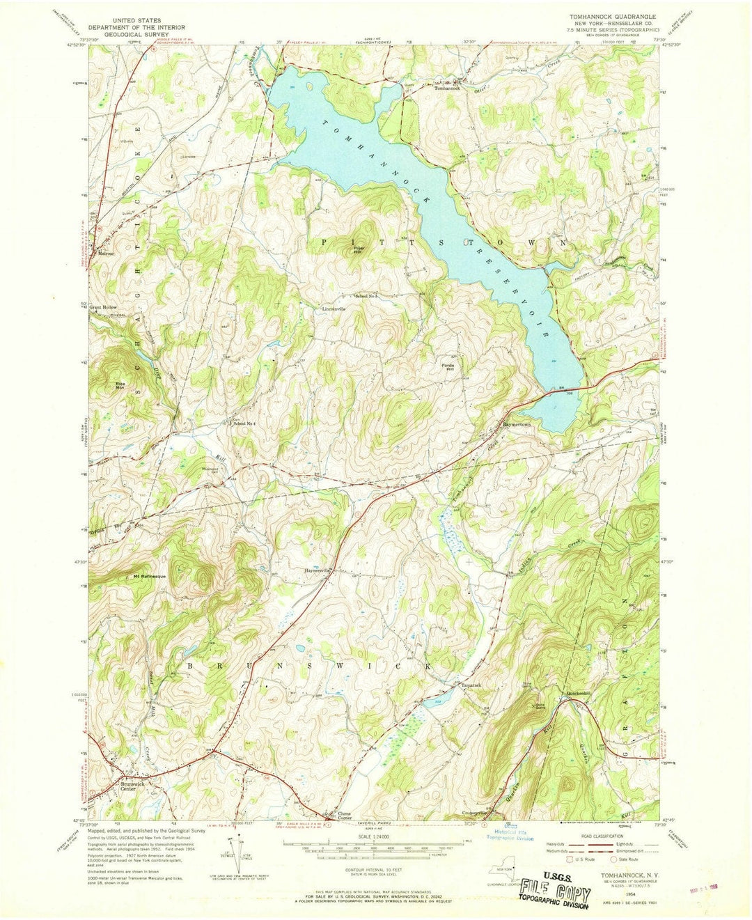 1954 Tomhannock, NY - New York - USGS Topographic Map